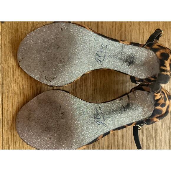 J.Crew Riley heeled sandals leopard calf hair with silver glitter size 7 Italy - Picture 10 of 10